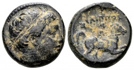 Kingdom of Macedon, Philip II. Uncertain mint in Macedon, 315-295 BC. Æ16, 6.77 g. Head of Apollo right / ΦIΛIΠΠOY youth on horseback right; [below: A...