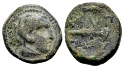 Kingdom of Macedon, Philip II. Uncertain mint in Macedon, 315-295 BC. Æ11, 1.64 g. Head of young Herakles / club; above and below: ΦIΛIΠΠOY; above: sp...