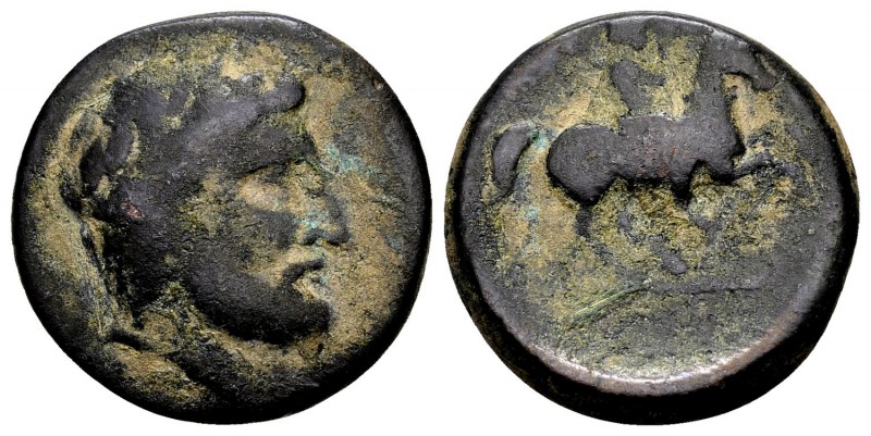 Thessaly, Krannon. Ca. 350-300 BC. Æ dichalkon, 5.46 gr. Laureate head of Poseid...