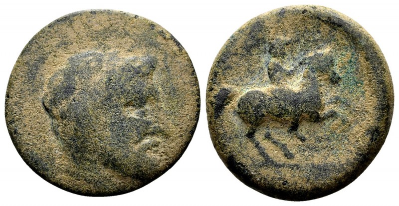 Thessaly, Krannon. Ca. 350-300 BC. Æ dichalkon, 4.66 g. Laureate head of Poseido...