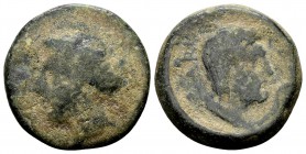 Thessaly, Larissa. Ca. 370-360 BC. Æ dichalkon, 4.8 g. Head of the nymph Larissa left / ΛΑΡΙ[ΣΣΑΙΩΝ] laureate bust of Asklepios right; serpent to righ...