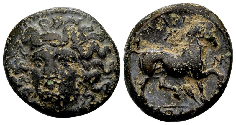 Thessaly, Larissa. Mid to late 4th century BC. Æ tetrachalkon, 9.15 g. Head of t...