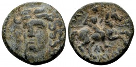 Thessaly, Larissa. Late 4th-early 3rd century BC. Æ dichalkon, 5.07 g. Head of the nymph Larissa 3/4 facing left / ΛΑΡΙΣ ΑΙΩΝ horseman with spear righ...