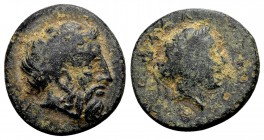 Thessaly. Phalanna. Ca. 360-340 BC. Æ chalkous, 2.93 g. Head of Zeus Peloris right /. [Φ]AΛAN (retrogade) head of a nymph right. BCD Thessaly II 573 v...