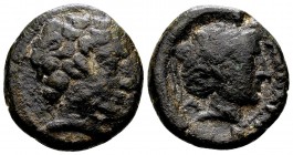 Thessaly. Phalanna. 3rd century BC. Æ dichalkon, 5.26 g. Bare head of Ares right / ΦΑΛΑΝΝAΙΩN head of nymph right. BCD Thessaly II 579 var. (different...