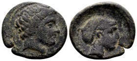 Thessaly. Phalanna. Mid 4th century BC. Æ trichalkon, 5.44 g. Male head right / [ΦΑΛΑΝΝΑΙΩΝ] head of nymph right, hair in sakkos. BCD Thessaly II 583....