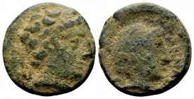 Thessaly. Phalanna. Mid 4th century BC. Æ trichalkon, 4.59 g. Male head right / ΦAΛANNI[AΩN] head of nymph right, hair in sakkos. BCD Thessaly II 592....