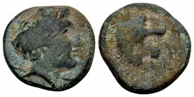 Thessaly, Pherae. Ca. 404-369 BC. Æ dichalkon, 4.51 gr. Draped bust of Ennodia right / lion’s head left. Cf. BCD Thessaly II, 691.1 var. (lions head)....