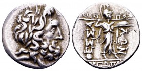 Thessaly, Thessalian League. Late 2nd-mid 1st century BC. AR stater, 6.01 g.  Kleippos and Gorgopas, magistrates. Head of Zeus right, wearing oak-wrea...