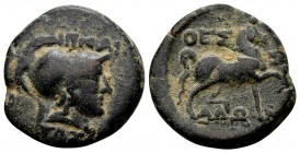 Thessaly, Thessalian League. Late 2nd–mid 1st century BC. Æ dichalkon, 5.12 g. Ippaitas, magistrate. Helmeted head of Athena right; IΠΠAI TAΣ above an...