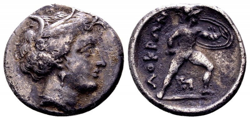 Lokris, Lokri Opuntii. Ca. 340-330 BC. AR triobol or hemidrachm, 2.67 g. Head of...