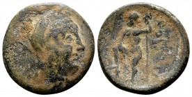 Boeotia, Federal Coinage. Ca. 220s BC. Æ17, 3.98 g. Wreathed head of Demeter or Kore (Persephone) facing slightly right / BOIOTΩN Poseidon, naked, sta...