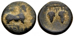 Euboia, Eretria. 192-191 BC. Æ15,5,46 gr. MANTIΔ(ΩPOΣ) bull crouching right; grain ear above / (EPETPIEΩN) two bunches of grapes on vine. BCD Euboia 3...