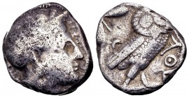 Attika, Athens. Ca. 350–294 BC. AR tetradrachm, 16.88 g.Helmeted head of Athena right / AΘE Owl standing right, head facing; olive sprig and crescent ...