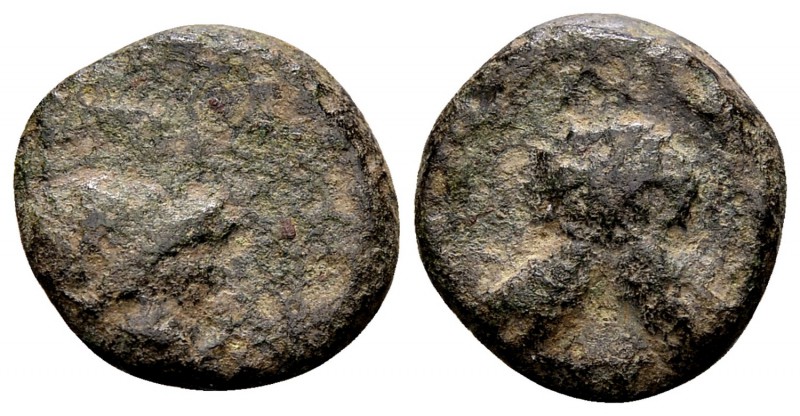 Attika, Athens. Ca. 454-404 BC. Æ diobol, 1.78 gr. Helmeted head of Athena right...