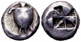 Aegina, Aegina. . Ca. 550-525. AR stater, 12.00 g. Sea turtle, with no collar and an almost smooth carapace / skew pattern within incuse square, with ...