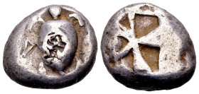 Aegina, Aegina. . Ca. 510-480. AR stater, 12.10 g. Sea turtle / skew pattern within incuse square. Milbank, pl. 1, 9. Counterstamped. Nearly very fine...