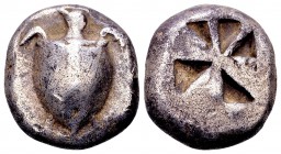 Aegina, Aegina. . Ca. 500-480 BC. AR stater, 12.41 g. Sea turtle / skew pattern within incuse square. Milbank, pl. 1, 5. Very fine.