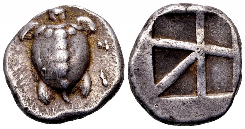 Aegina, Aegina. . Ca. 480-457 BC. AR stater, 12.32 g. Sea turtle / skew pattern ...