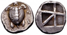 Aegina, Aegina. . Ca. 480-457 BC. AR stater, 12.32 g. Sea turtle / skew pattern within incuse square. Milbank, pl. 1, 15. Choice very fine. The turtle...