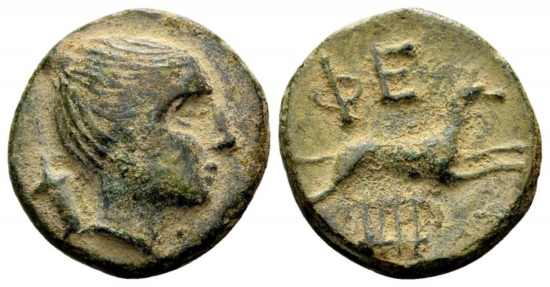Arkadia, Pheneos.  . Ca. 300-240 BC. Æ chalkous, 2.76 g. Bust of Artemis Heuripp...
