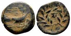 Sikyonia, Sikyon. Mid 3rd century-200 BC. Æ chalkous, 1.59 g. Dove flying right / ΣΙ within wreath. BCD Peloponnesos 317.7. Very fine.