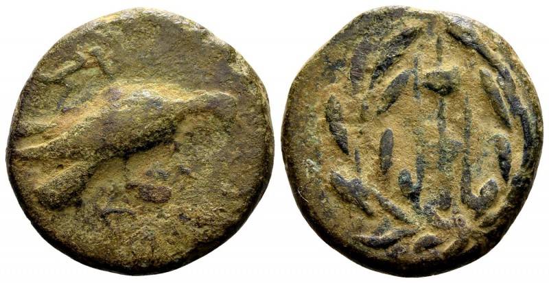 Sikyonia, Sikyon. . Ca. 196-146 BC. Æ trichalkon, 3.49 g. Dove feeding right / t...