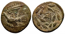 Sikyonia, Sikyon. Early-mid 1st century BC. Æ chalkous, 2.38 g. ΟΛΥΜΠΙ dove flying left / ΣΙ within wreath. BCD Peloponnesos 338.1. Very fine....