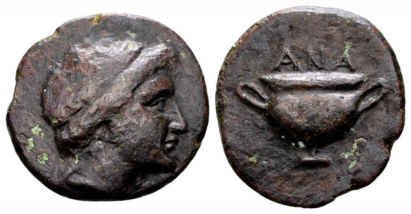 Cyclades, Anaphe. 3rd century BC. Æ14, 2.55 g, 1h). Laureate head of Apollo Aigl...