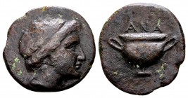 Cyclades, Anaphe. 3rd century BC. Æ14, 2.55 g, 1h). Laureate head of Apollo Aigletes right / kylix; above: ANA. SNG Copenhagen 599; BMC -; Pozzi (Bout...