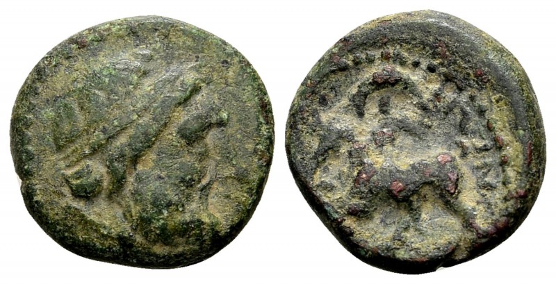 Crete, Gortyna. Ca. 220 BC. Æ12, 2.45 g. Head of Zeus with taenia right; border ...