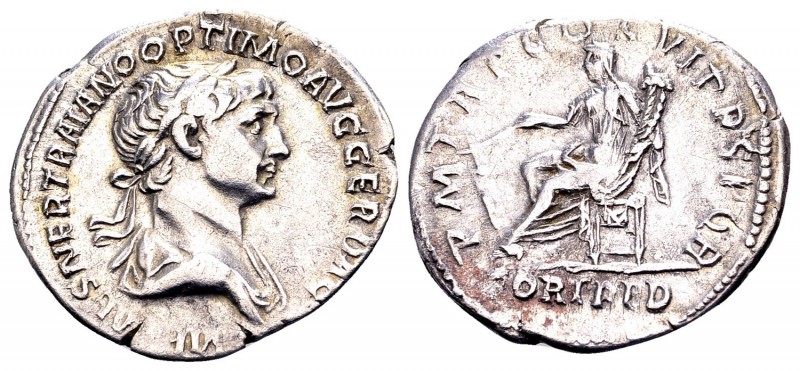 Trajan. Rome, 114-116 AD. AR denarius, 3.25 g. IMP CAES NER TRAIAN OPTIM AVG GER...