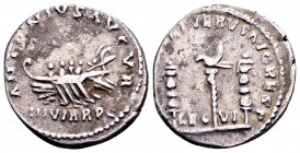 Marcus Aurelius and Lucius Verus. Rome, Mark Antony restitution commemorative issued 168 AD. AR "legionary" denarius, 2,76 g. ANTONINVS ET VERVS AVG R...