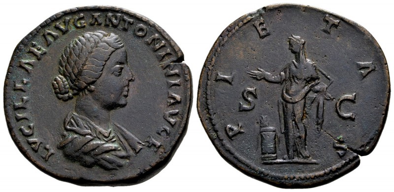 Lucilla. Rome, 161-162 AD. Æ sestertius, 24.10 g. LVCILLAE AVG ANTONINI AVG F dr...