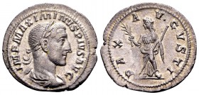 Maximinus I "Thrax". Rome, 235-236 AD. AR denarius, 2.69 g. IMP MAXIMINVS PIVS AVG laureate, draped, cuirassed bust right / PAX AVGVSTI Pax standing l...