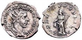 Trebonianus Gallus. Milan, 251-253 AD. AR antoninianus, 3.20 g.  IMP C C VIB TREB GALLVS AVG radiate, draped, cuirassed bust right / LIBERTAS PVBLICA ...