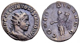 Volusianus. Rome, 251-253 AD. Æ antoninianus, 3.02 g. IMP CAE C VIB VOLVSIANO AVG radiate, draped, cuirassed bust right / CONCORDIA AVGG Concordia sta...