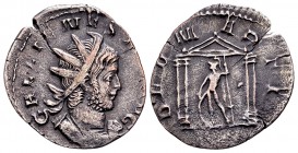 Gallienus. Colonia Agrippinensis, 258-259 AD. Æ antoninianus, 2.14 g. GALLIENVS P F AVG radiate, draped, cuirassed bust right / DEO MARTI Mars standin...