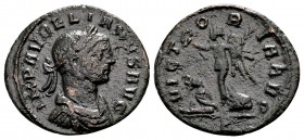 Aurelian. Rome, 275 AD. Æ denarius, 2.36 g. IMP AVRELIANVS AVG laureate, cuirassed bust right / VICTORIA AVG Victory advancing left, holding wreath an...
