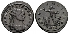 Aurelian. Serdica, 274 AD. Æ antoninianus, 4.10 g.  IMP AVRELIANVS AVG radiate, cuirassed bust right / SOLI INVICTO Sol standing left, with globe and ...