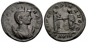 Severina. Rome, 274 AD. Æ antoninianus, 3.87 g. SEVERINA AVG diademed, draped bust on crescent right / CONCORDIA AVGG Severina standing right, claspin...