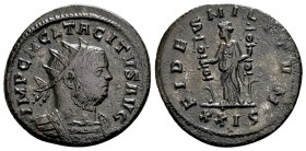 Tacitus. Rome, 276 AD. Æ antoninianus, 4.10 g. IMP C M CL TACITVS AVG radiate, cuirassed bust right / FIDES MILITVM Fides standing left, holding two s...
