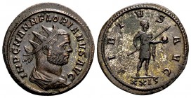Florianus. Rome, 276 AD. Æ antoninianus, 4.78 g. IMP C M ANN FLORIANVS AVG radiate, draped, cuirassed bust right / VIRTVS AVG Florianus standing right...