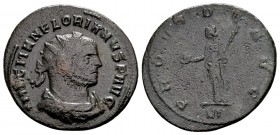 Florianus. Ticinum, 276 AD. Æ antoninianus, 4.09 g.  IMP C M AN FLORIANVS P AVG radiate, draped, cuirassed bust right / PROVIDE AVG Providentia standi...