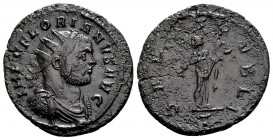 Florianus. Ticinum, 276 AD. Æ antoninianus, 3.86 g. IMP C FLORIANVS AVG radiate, draped, cuirassed bust right / SALUS PUBLI Salus standing left, with ...