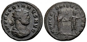 Florianus. Cyzicus, 276 AD. Æ antoninianus, 3.86 g.  IMP FLORIANVS AVG radiate, draped, cuirassed bust right / CONCORDIA MILITVM Victory standing righ...