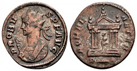 Probus. Rome, 280 AD. Æ antoninianus, 3.69 g. PROBVS P F AVG radiate bust left, with imperial mantle and eagle-tipped sceptre / ROMAE AETER Roma seate...