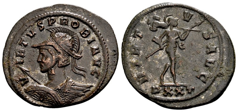 Probus. Ticinum, 276 AD. Æ antoninianus, 4.17 g. VIRTVS PROBI AVG helmeted, radi...