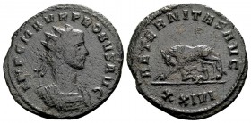 Probus. Siscia, 277 AD. Æ antoninianus, 3.30 g. IMP C M AVR PROBVS AVG radiate, cuirassed bust right / AETERNITAS AVG Lupa Romana left head right, suc...