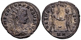 Probus. Siscia, 281 AD. Æ antoninianus, 3.53 g. IMP C M AVR PROBVS AVG draped, cuirassed bust right / CLEMENTIA TEMP Probus left, with eagle tipped sc...